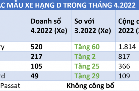 Doanh số sedan hạng D tại Việt Nam tăng nhẹ, Toyota Camry vững ngôi đầu