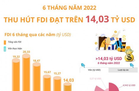 [INFOGRAPHIC] 6 tháng năm 2022: Thu hút FDI đạt trên 14,03 tỷ USD