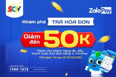 ZALOPAY giảm 60.000đ - ”Sút bay” cước truyền hình SCTV
