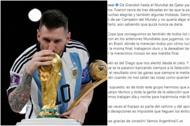 Messi viết tâm thư: ‘Chức vô địch World Cup cũng thuộc về Diego Maradona...’