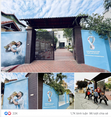 Thầy giáo Hà Nội chi 8 triệu đồng vẽ hình Messi nâng cúp trước cổng nhà