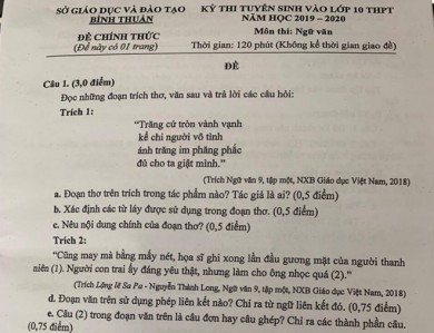 Tranh cãi 'nảy lửa' đề thi ngữ văn vào lớp 10 ở Bình Thuận